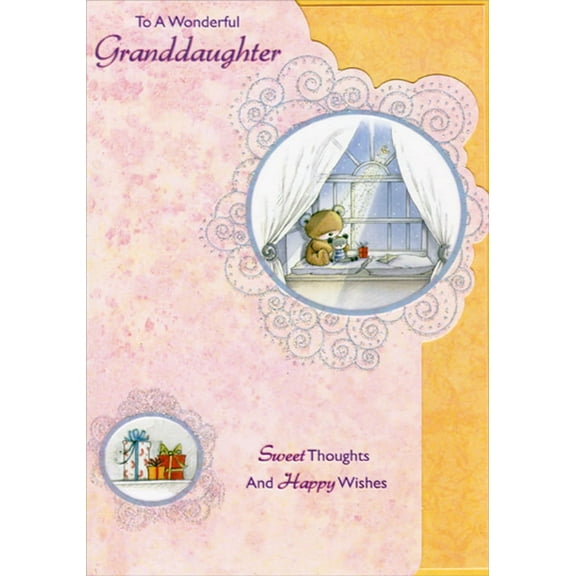 Designer Greetings Teddy Bear on Shelf in Moonbeams Die Cut Juvenile Birthday Card for Granddaughter