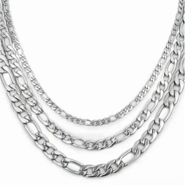 Men's Teen Women's Steel Chain Necklace - Figaro Style Silver Color 0334 Unbranded