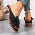 thumbnail image 4 of Rokment Womens Bow Platform High Heels Slip on Dress Sandals for Bride Wedding Summer Bowknot Fish Mouth Open Toe Chunky Block Heels Bridal Dressy Slides Black Size 6, 4 of 7