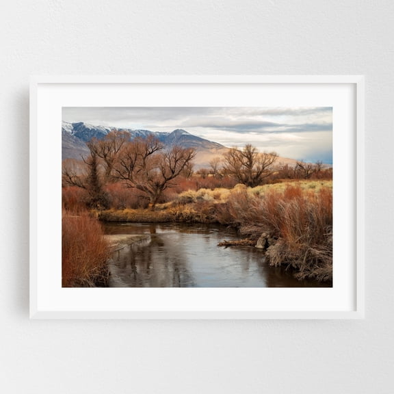 winter landscape with mountains - Bishop California Photography Landscape Nature Scenic Autumn Wilderness White Framed Wall Art Print 24 x 36 inches