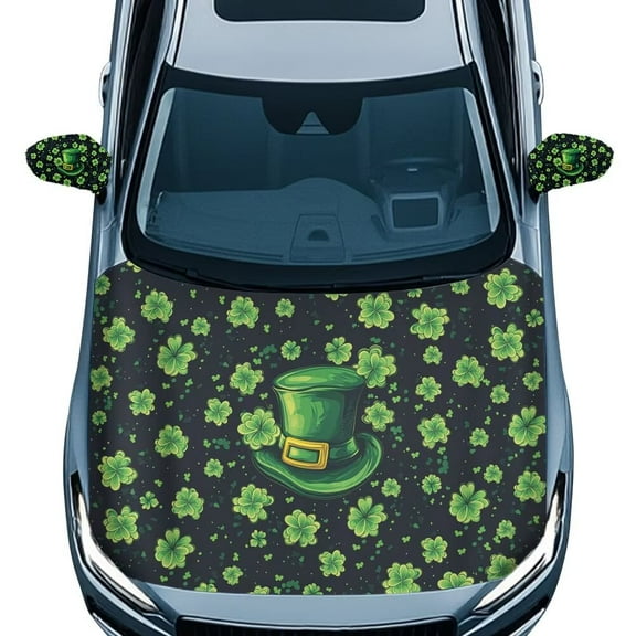 Jeiento St Patrick's Day Hat Car Hood Cover Set with Mirror Covers Pack of 3 Portable Car Hood Protector Heat-Resistant Side View Mirror Cover Protection for Snow Ice Bird Droppings