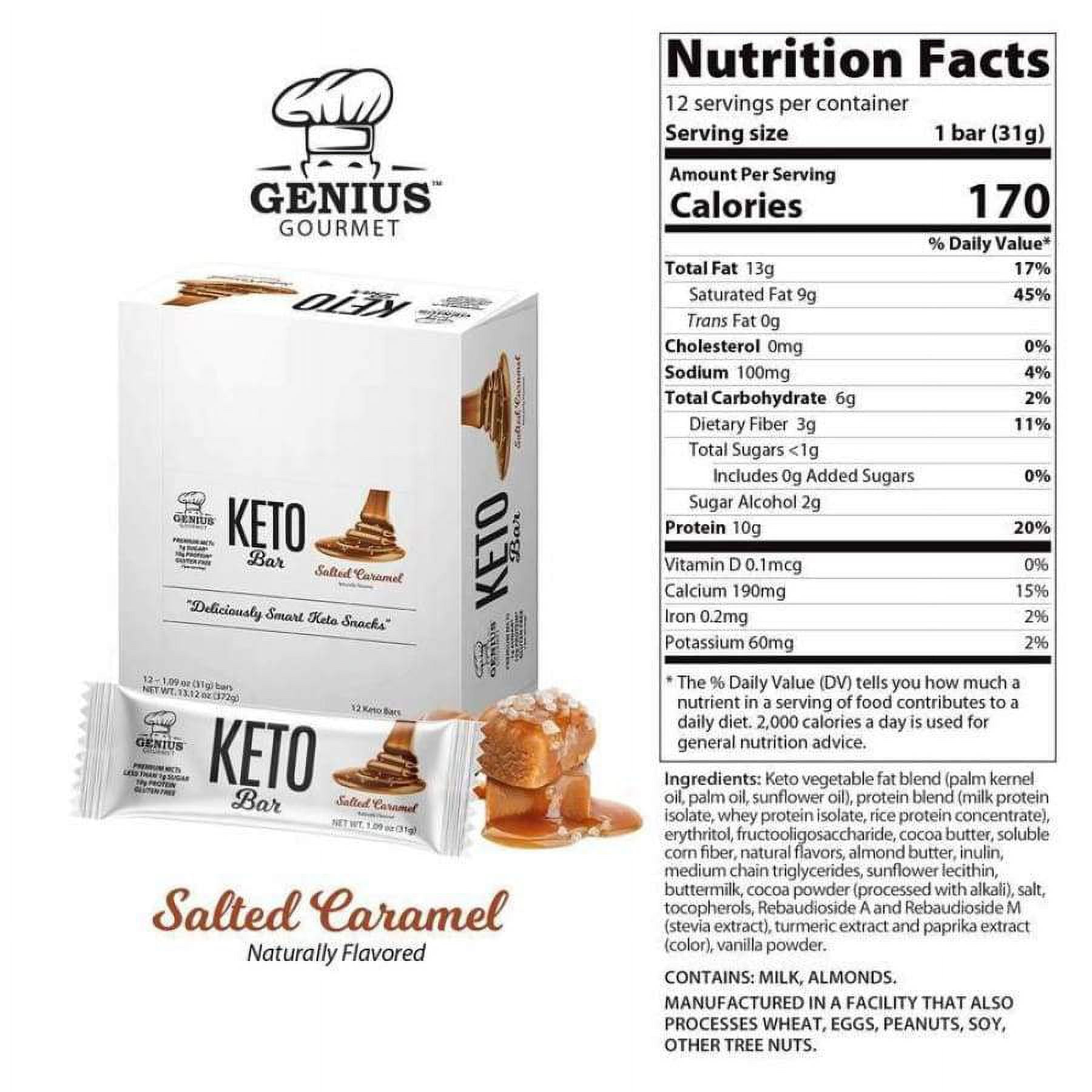Genius Gourmet Keto Protein & Snack Bars - 4-Flavor Variety Pack Size: 12-Pack (48 Bars)