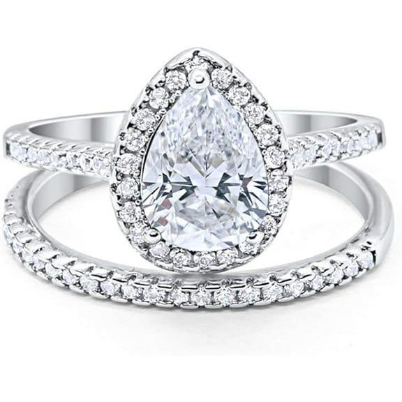 beryl_creation 2.00 Ct Pear Cut White Diamond Wedding Engagement Bridal Ring Set 14K White Gold Plated 925 Sterling Silver For Women's -4.5