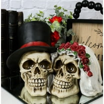 Love Never Dies Wedding Rose Bride And Top Hat Groom Skeleton Couple Figurine