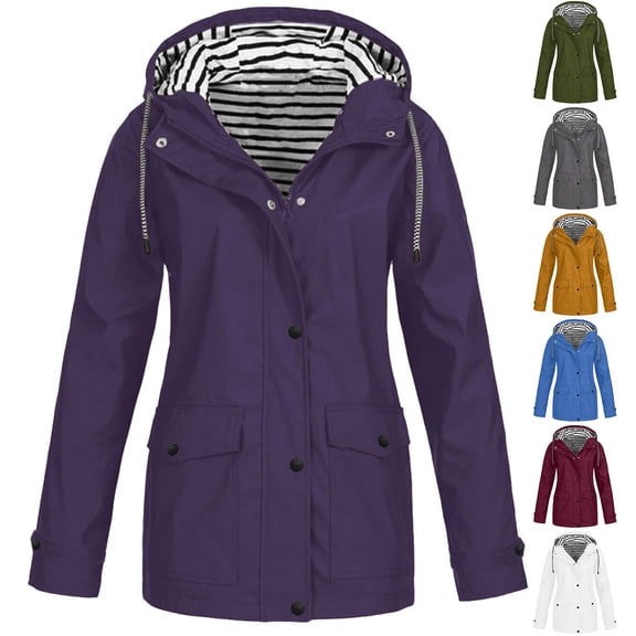 Rain Jacket for Women Lightweight Long Hooded Raincoat Waterproof Outdoor Travel Hiking Windbreaker Trench Coats Army Green 2XL