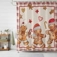 thumbnail image 3 of Vintage Christmas Gingerbread Man Shower Curtain Set with Hooks, Beige Red Plaid Waterproof Fabric Bathroom Curtains Decor Home Accessories, Stall Long 54 X 78 Inch, 3 of 9