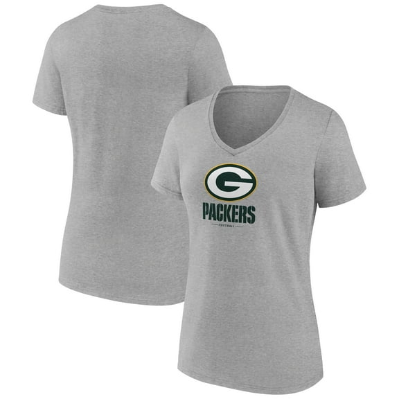 Women's Gray Green Bay Packers Logo Team Lockup V-Neck T-Shirt