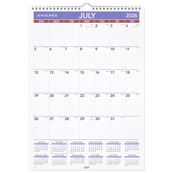 AT-A-GLANCE Academic 2026-2027 Monthly Wall Calendar Medium 12 x 17 - Monthly