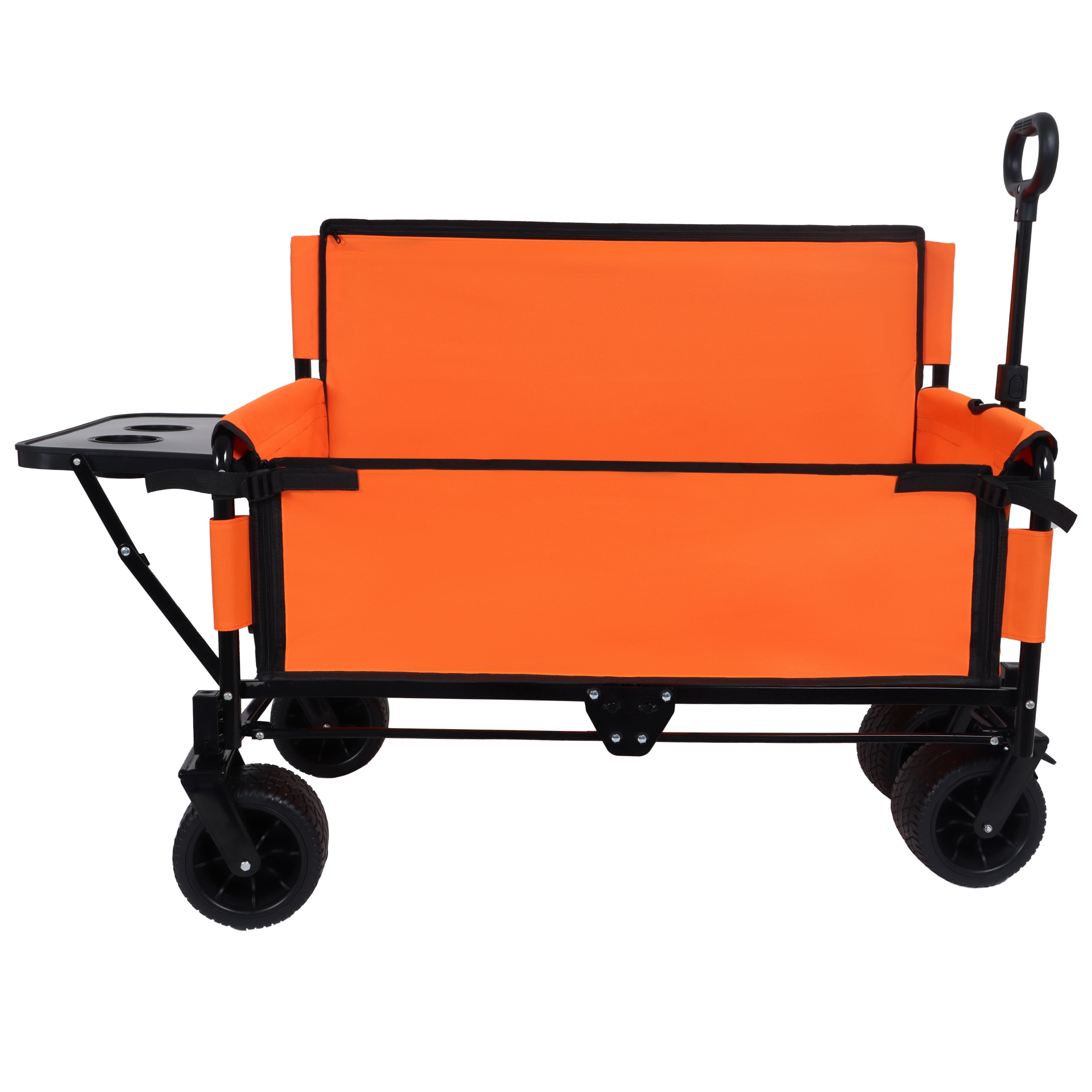 3-in-1 Convertible Folding Wagon Cart, Orange, 500lbs Heavy-Duty Utility Wagon with Bench Seat & Rear Folding Tabletop, 180L Capacity All-Terrain Wheels for Outdoor Use