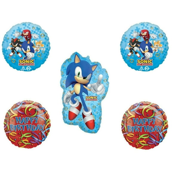 Sonic Hedgehog 2 Happy Birthday Party Balloons 5 pc Decorations Supplies