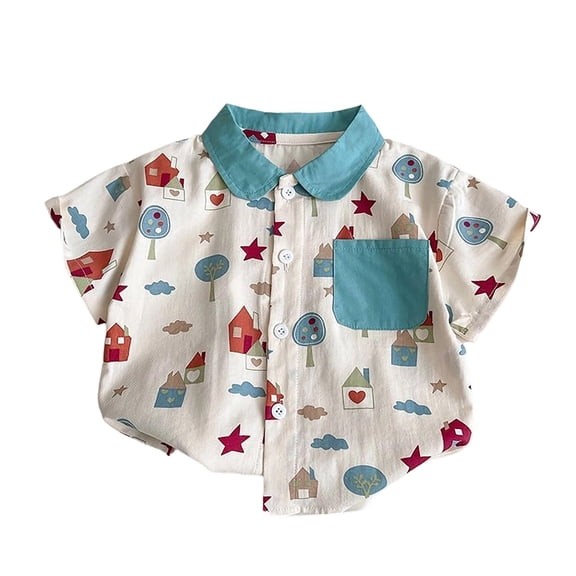 Toddler Boy Outfits 2 Piece Cartoon Print Lapel Short Sleeve Button Shirt Top And Shorts Outdoor Wear Baby Boys' Clothing Sets Size 18-24 Months