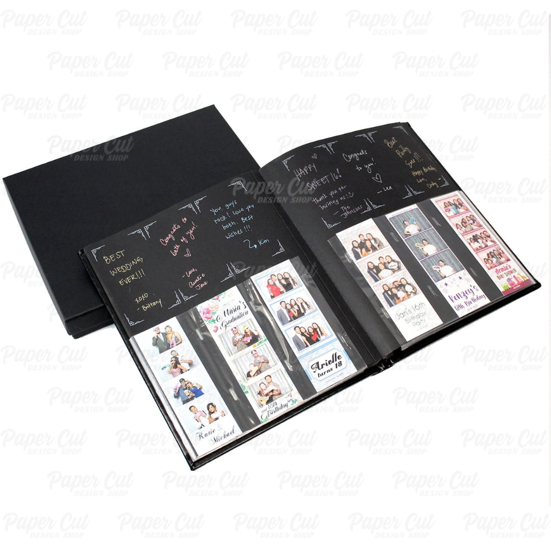 Paper Cut Design Shop Photo Booth Album Guestbook Slip In Black 2x6 with Storage Box Wedding Album Scrapbook Album
