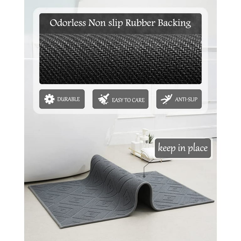 SIXHOME Bathroom Rugs Non Slip Soft Absorbent Terrycloth Bath Rugs and Mats  Thin Bathroom Rugs Fit Under Door Black Bath Mat with Rubber Backing  Machine Washable Low Profile Bathroom Mat 17x28 
