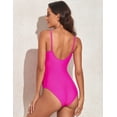 thumbnail image 5 of Hilor Women's Wrap One Piece Swimsuit V Neck Swimwear Surplice Mesh Tummy Control Bathing Suit, 5 of 8