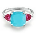 thumbnail image 3 of Gem Stone King 3.86 Ct Cushion Green Turquoise Red Created Ruby 10K White Gold Ring (Size 9), 3 of 6