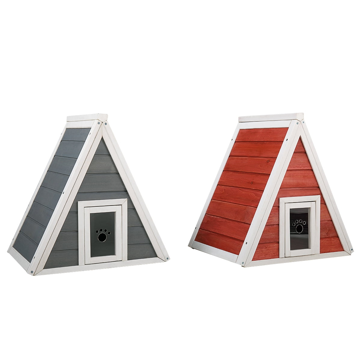 Triangle Wood Cat Pet House, Cat Condo with Double Entrances for Small