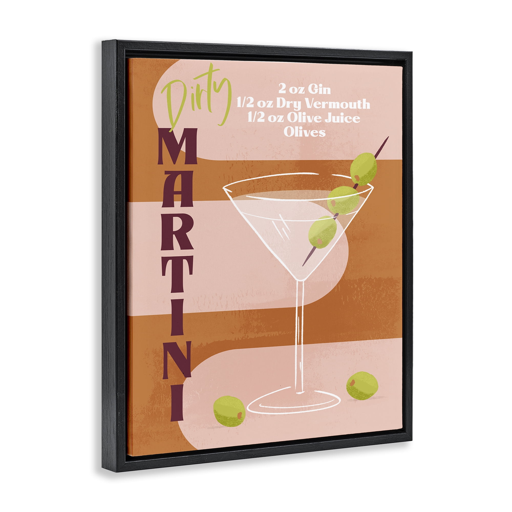 Stupell Industries Retro Dirty Martini Recipe Food & Beverage Painting Black Floater Framed Canvas Art Print Wall Art, 25 x 31