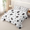 thumbnail image 3 of jejeloiu Black Cat Ribbon Bow Twin Quilt Set Kids,White Floral Print Twin Coverlet Set,2pcs, 3 of 7