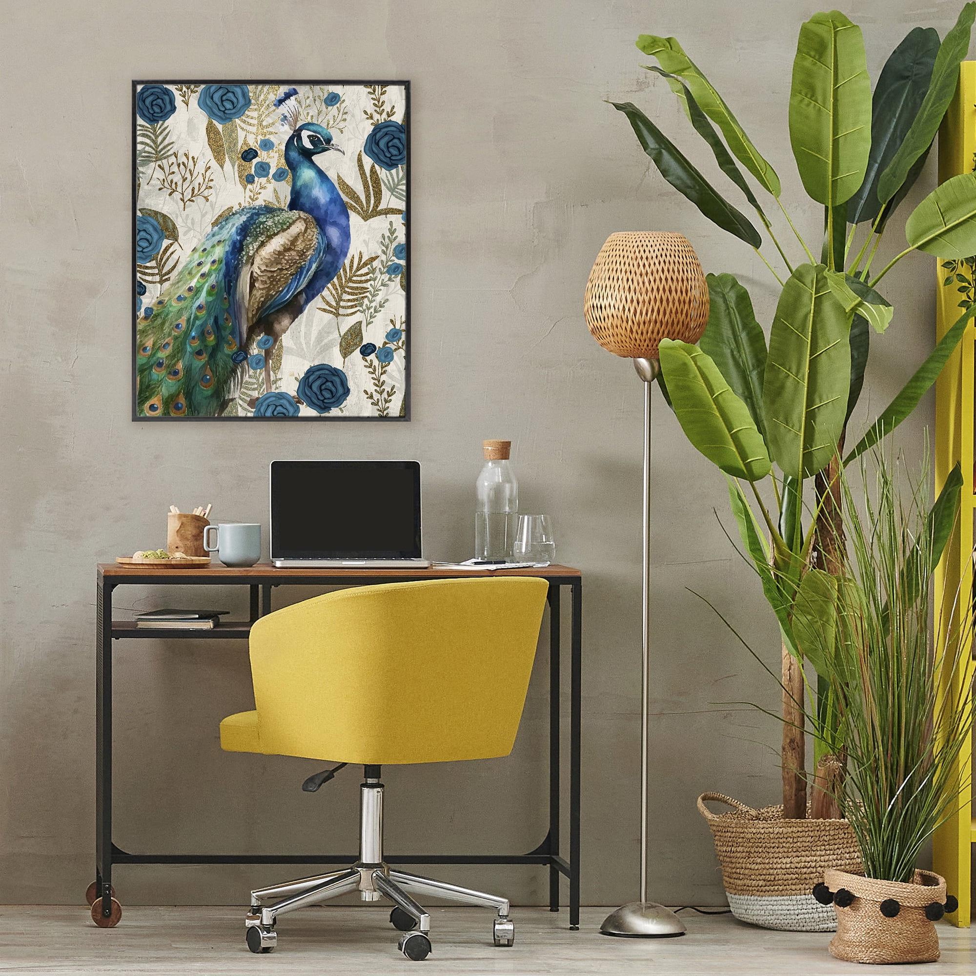 Stupell Industries Peacock Pride Botanicals Black Framed Giclee Art, design by Kim Allen