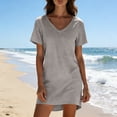 thumbnail image 6 of longantii Summer Dresses for Women 2026 V-Neck Casual Sundresses T-Shirt Cotton Mini Dress Vacation Outfits Short Sleeve Tees Gray L, 6 of 6