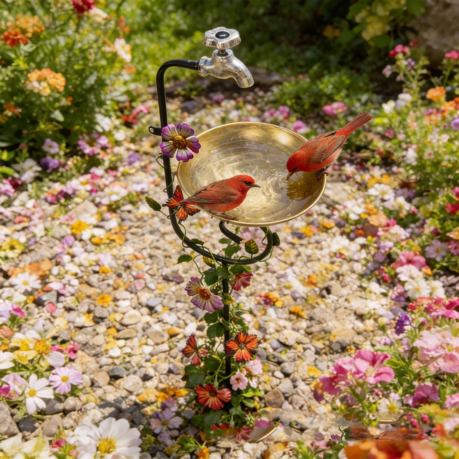 Vintage Wrought Iron Bird Bath and Feeder for Outdoor Garden and Courtyard Decoration