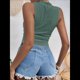 thumbnail image 5 of Camiseta Sin Mangas para Mujer, de Verano, con Cuello Alto, Fruncido y Ojales, Corte Ajustado. Gris Verde M, 5 of 9