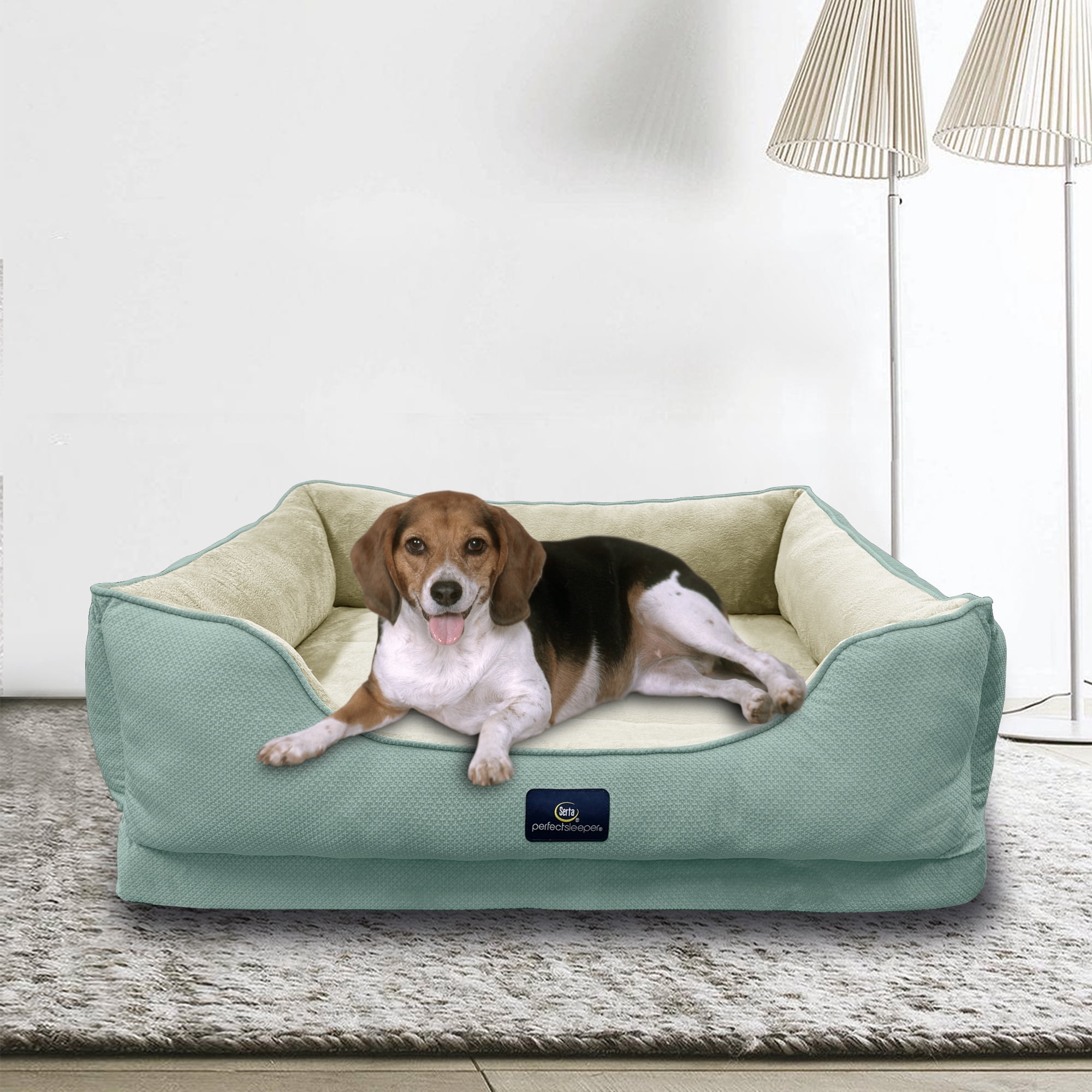 Serta Cuddler Bolster Cat & Dog Bed, Blue, Large