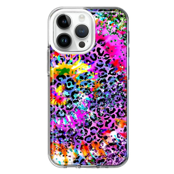 MUNDAZE Case for Apple iPhone 15 Pro Max Slim Hard Shell Soft TPU Hybrid Shockproof Heavy Duty Protective Phone Cover - Vibrant Pink Purple Tie Dye Summer Leopard Swirl Rainbow