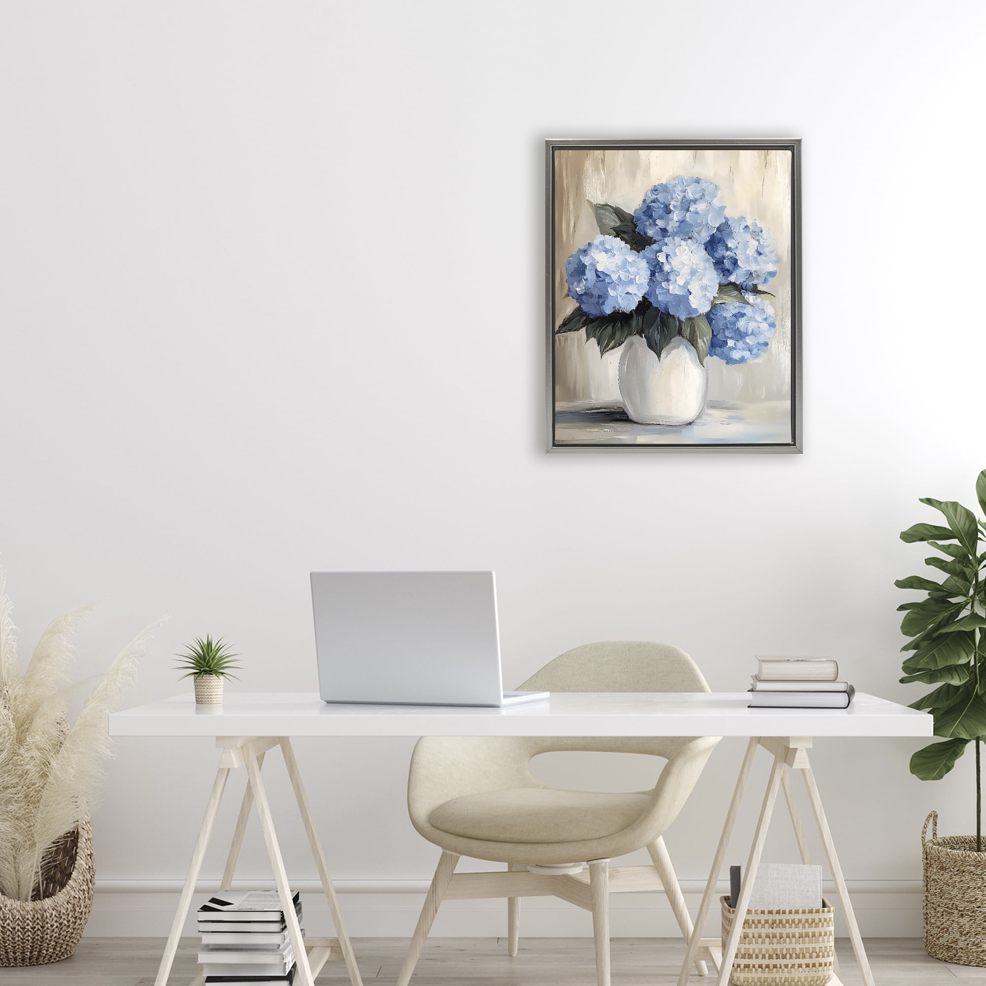 Stupell Industries Painted Hydrangeas in White Vase Gray Framed Floater Canvas Wall Art, design by Creative Studio