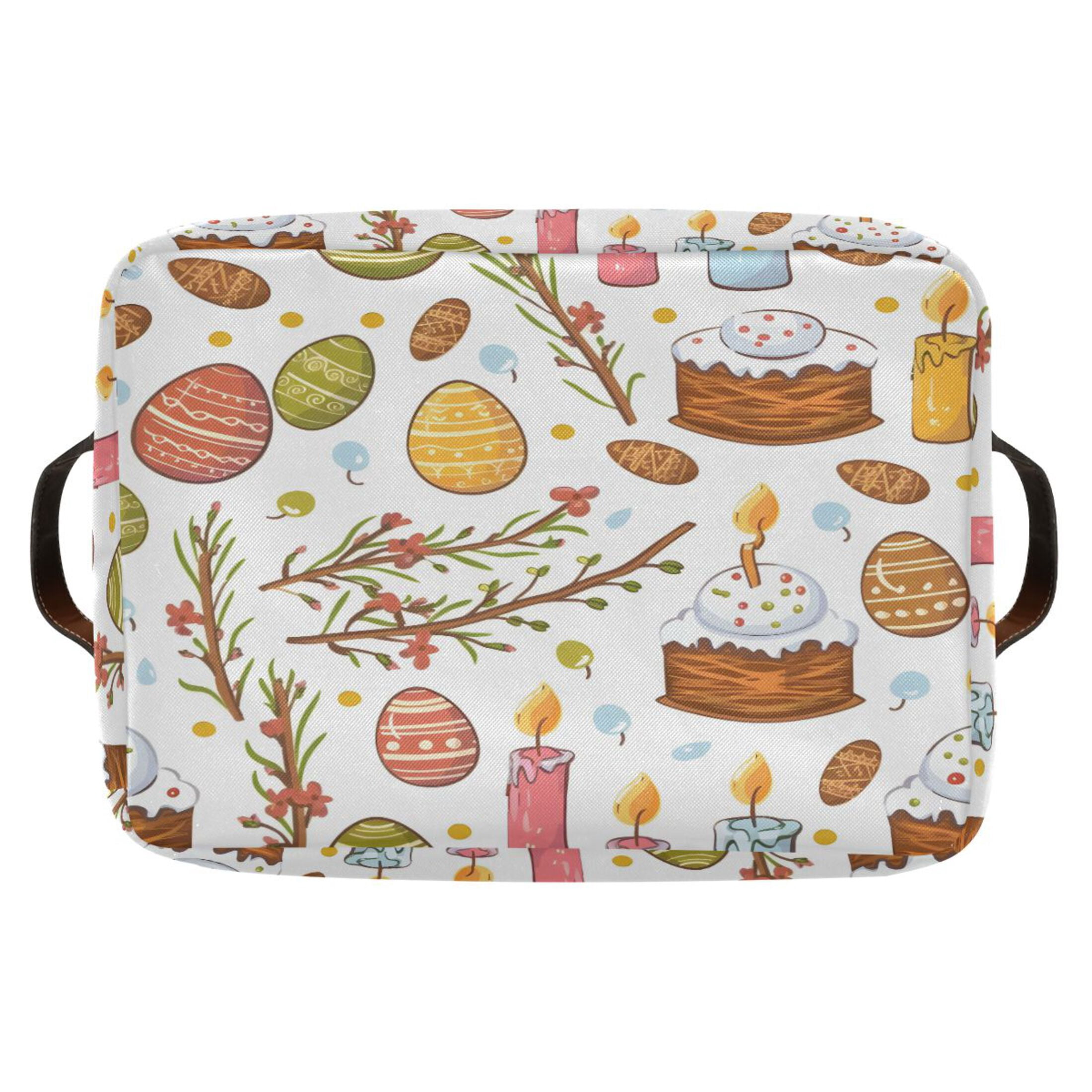 Easter Egg Cake Branches Storage Bins with Handle Fabric Organizer Basket Foldable Box 2 Pack 14.2x10.2x8.3