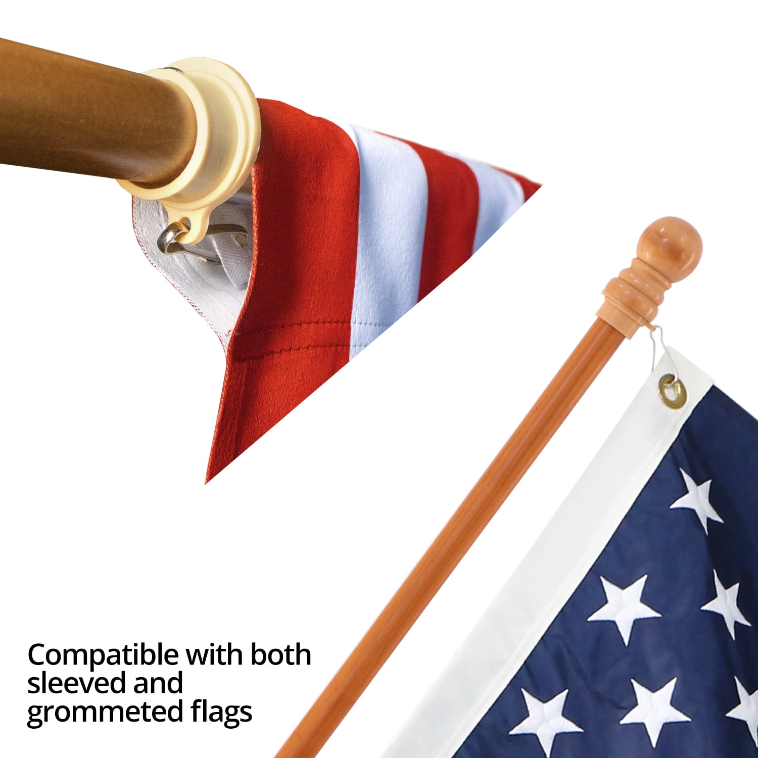 Anley 56" Solid Pine Wooden House Flagpole - Fit Standard 3x5 Ft Flag - Wood Flag Pole with Tangle Free Adjustable Rotating Ring - Wall Mount Wood Flag Pole for Garden, Yard, Porch and Estate