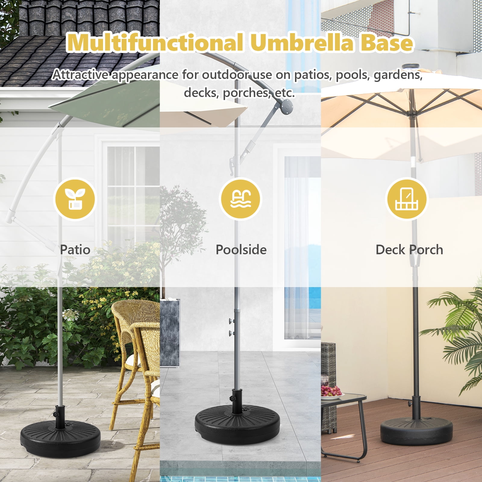 Topbuy Water & Sand Fillable Umbrella Base 20" Round Table Umbrella Stand Base Umbrella Pole Holder