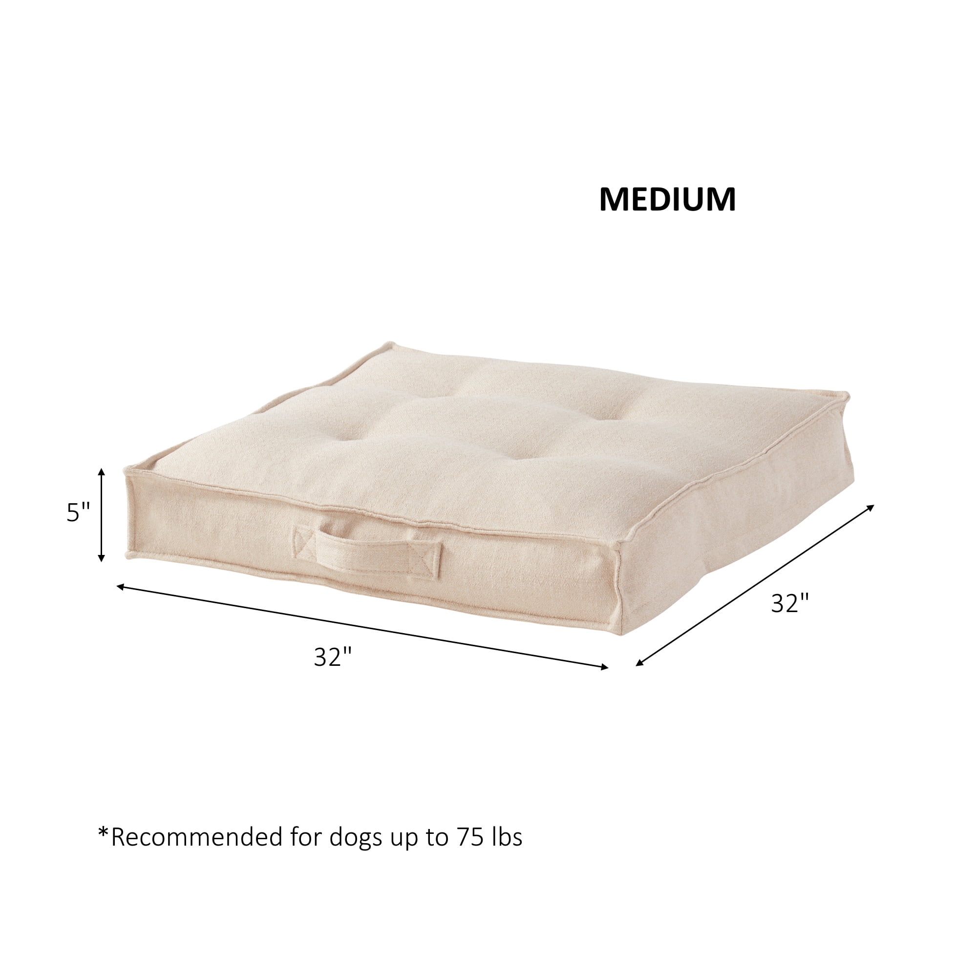 Happy Hounds Milo Square Tufted Pillow Dog Bed- Cream- Medium (32 x 32 in.)