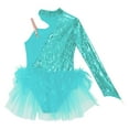 thumbnail image 4 of YONGHS Kids Girls Sequins Feather Tulle Skirted Leotard Unitard Latin Modern Jazz Dance Costume Blue Green 10, 4 of 5