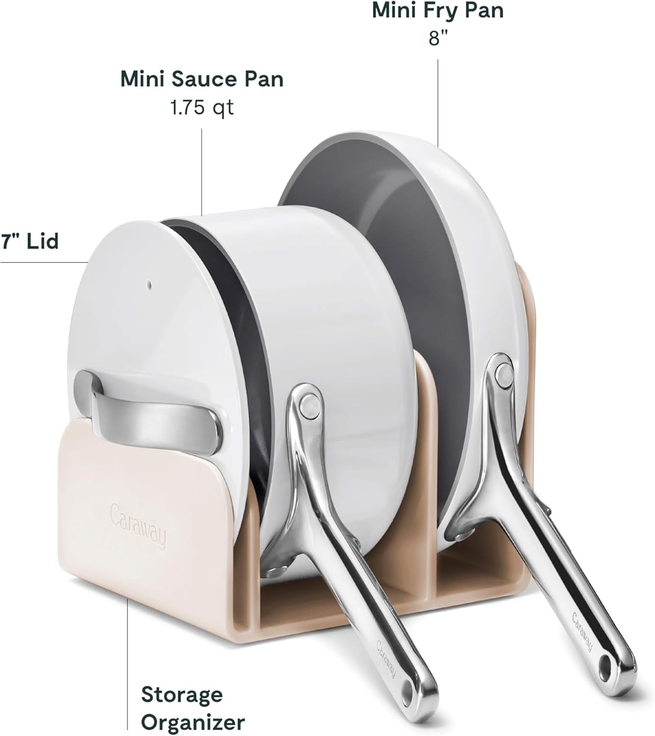 Caraway Mini Cookware Set - Non-Stick Ceramic Fry Pan (1.05 qt, 8") Sauce Pan (1.75 qt) & Storage Rack - Oven Safe & Stovetop Agnostic (Gas, Electric & Induction) - Gray