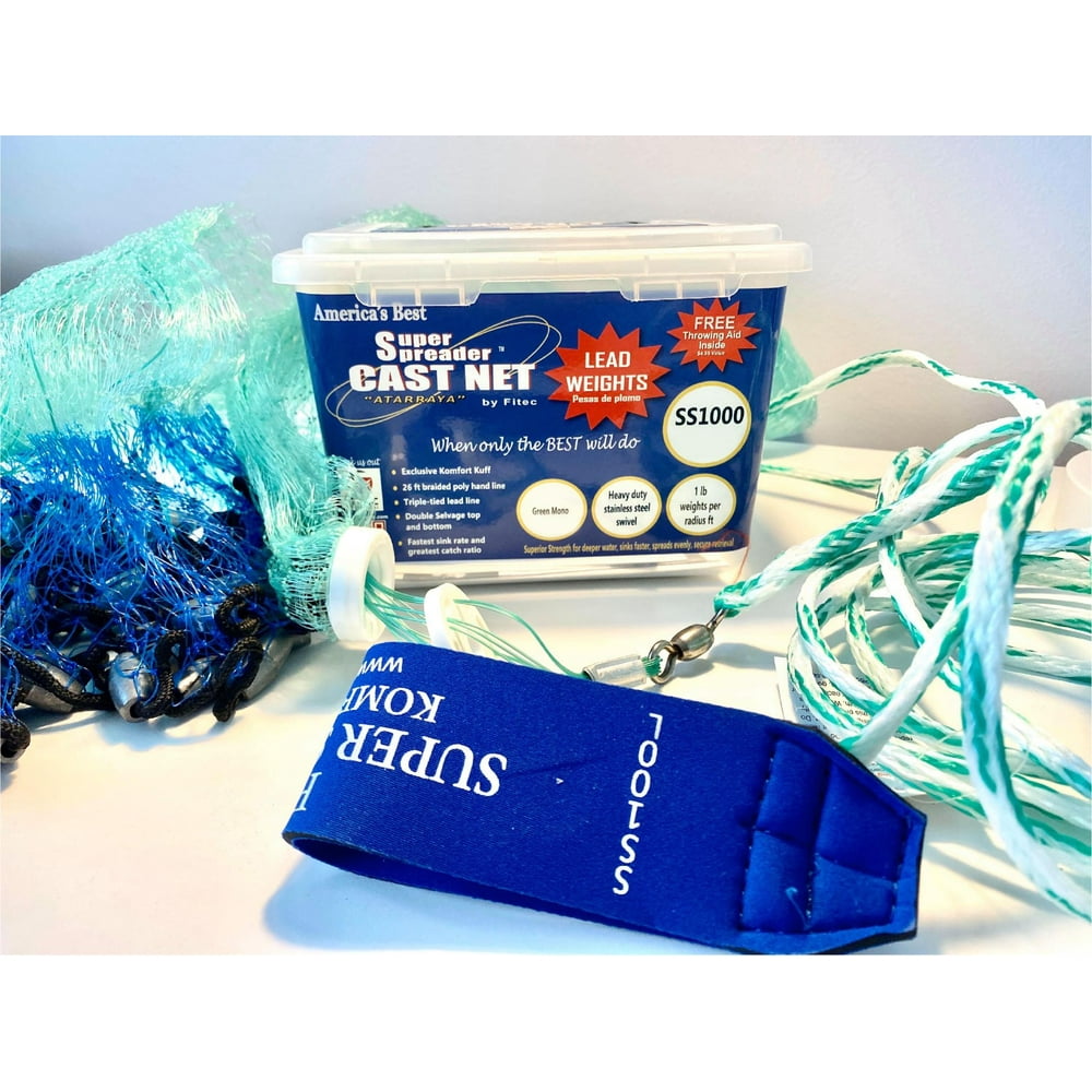 Fitec SS1000 Super Spreader Cast Net, 1/2" Mesh, Green, 1 lb wt