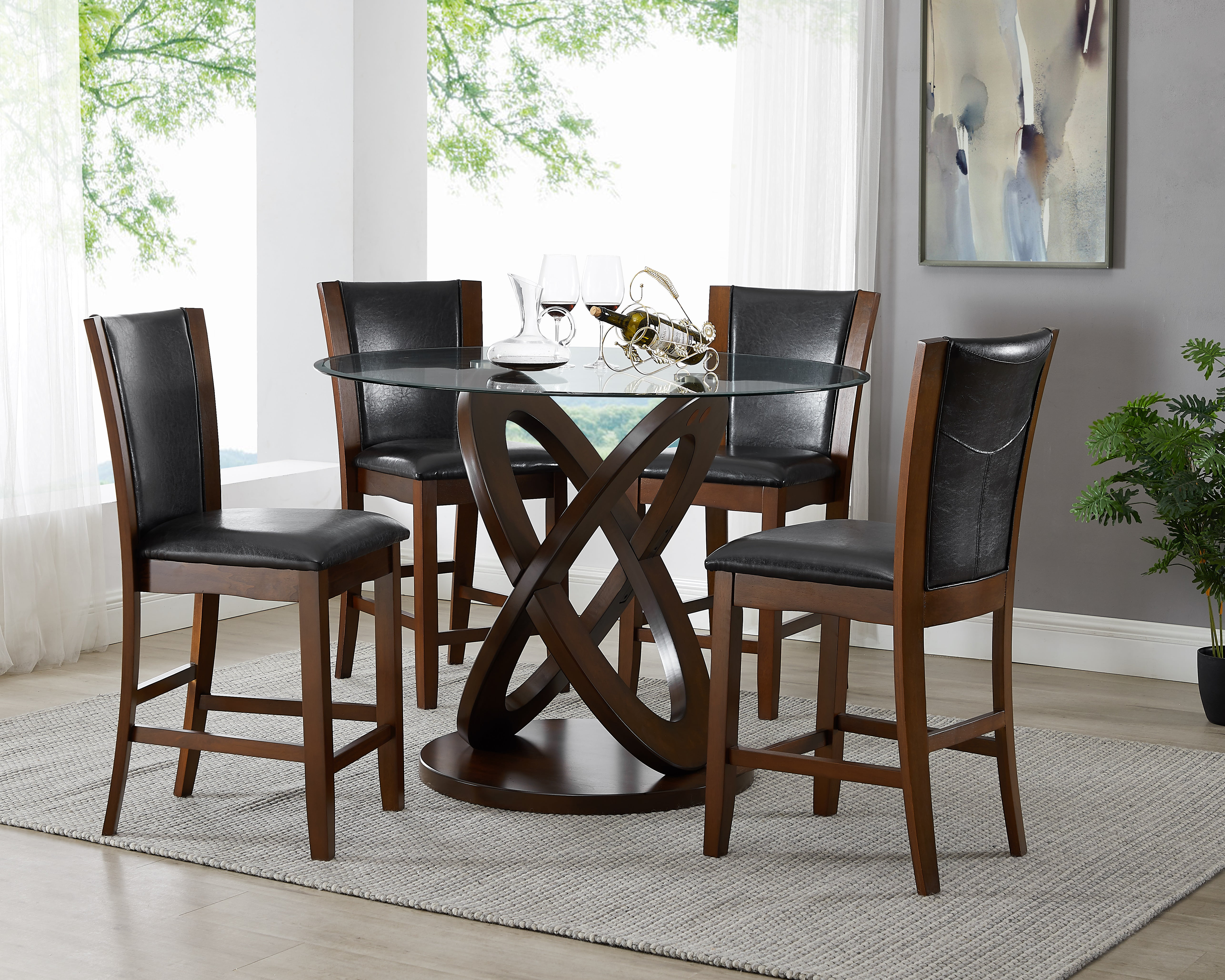 Roundhill Kecco 5 Piece Cicicol Counter Height Glass Top Dining Table ...