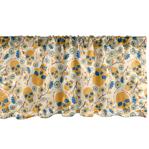 Ambesonne Skull Valance Pack of 2, Colorful Floral Gothic Item, 54"X18", Earth Yellow Sea Blue