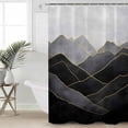 thumbnail image 5 of Geometric Wave Shower Curtain, 66" x 72", Minimalist Grey Golden Mountain Sky Waterproof Bathroom Curtain Washable Shower Curtain Set with 12 Hooks, 5 of 6