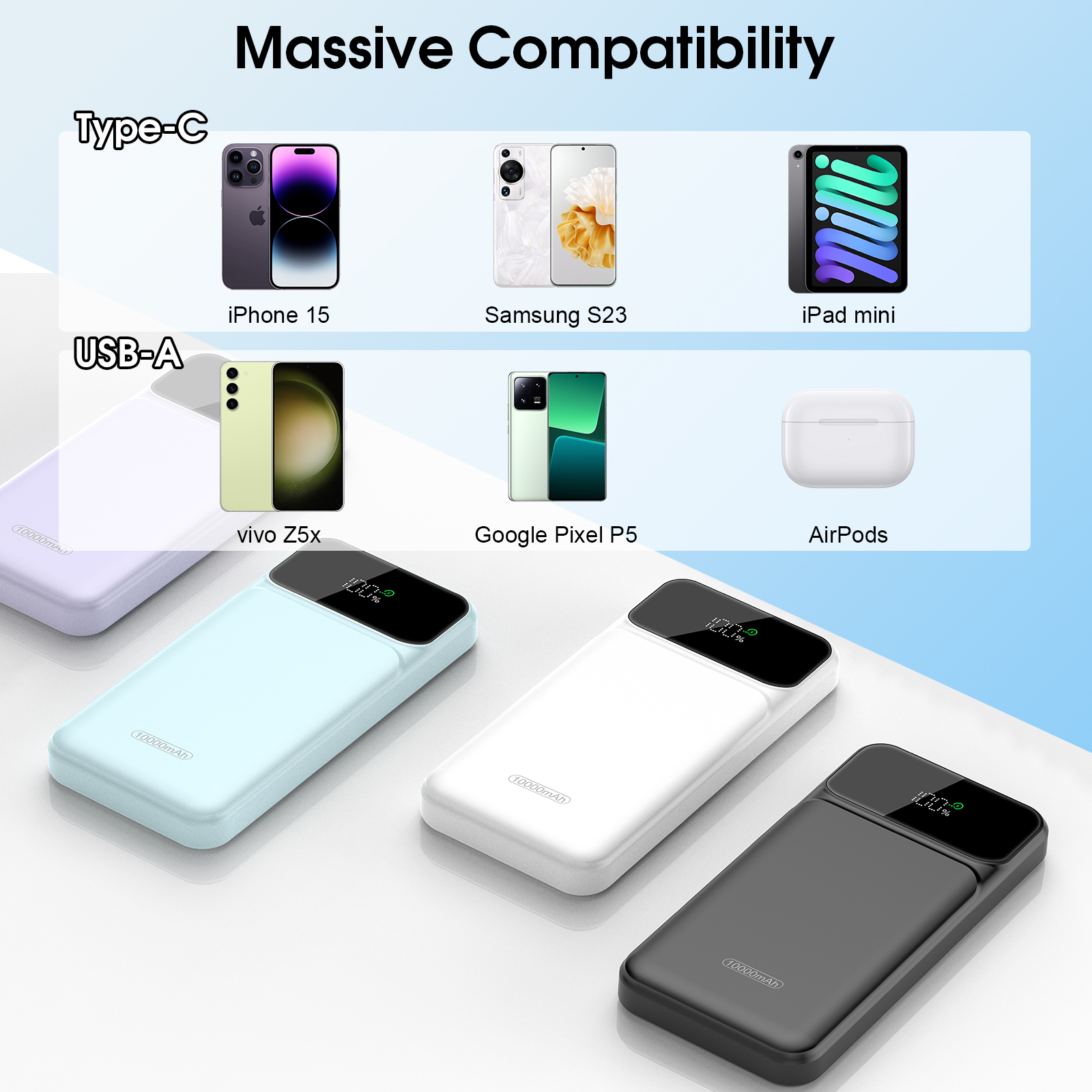 Portable Charger 10000mAh Power Bank with PD 22.5w Fast Charging, USB C in&out External Battery Pack, Portable Cell Phone Charger Compatible for iPhone17 16 15 14 /Pro/Pro Max/Plus Android