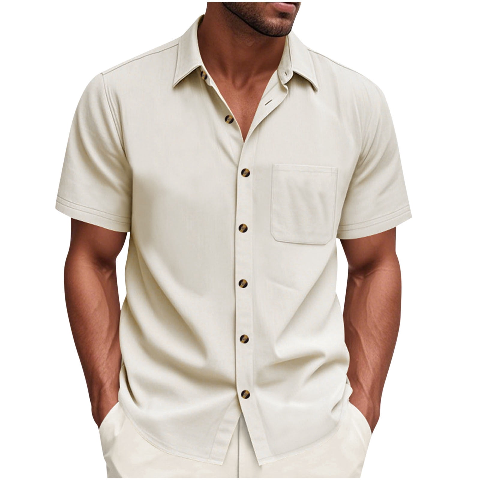 short sleeve dress shirts canada Men's 100% European Linen Short Sleeve Shirt in Taupe Brown Chambray