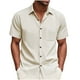 thumbnail image 2 of Blusa y camisa de manga corta con cuello vuelto para hombre, de verano, de color liso, de manga corta, con solapa y botones, estilo cárdigan, con bolsillo, blusa de moda, camisa de poliéster para homb, 2 of 9
