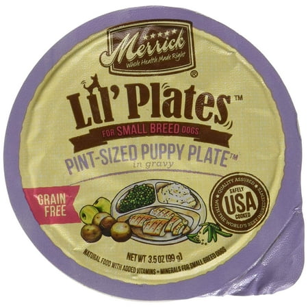 Merrick Lil' Plates Grain Free Small Breed Wet Dog Food, 3.5 Oz, 12 Count Pocket Size Puppy (Best Wet Puppy Food For Small Breed)