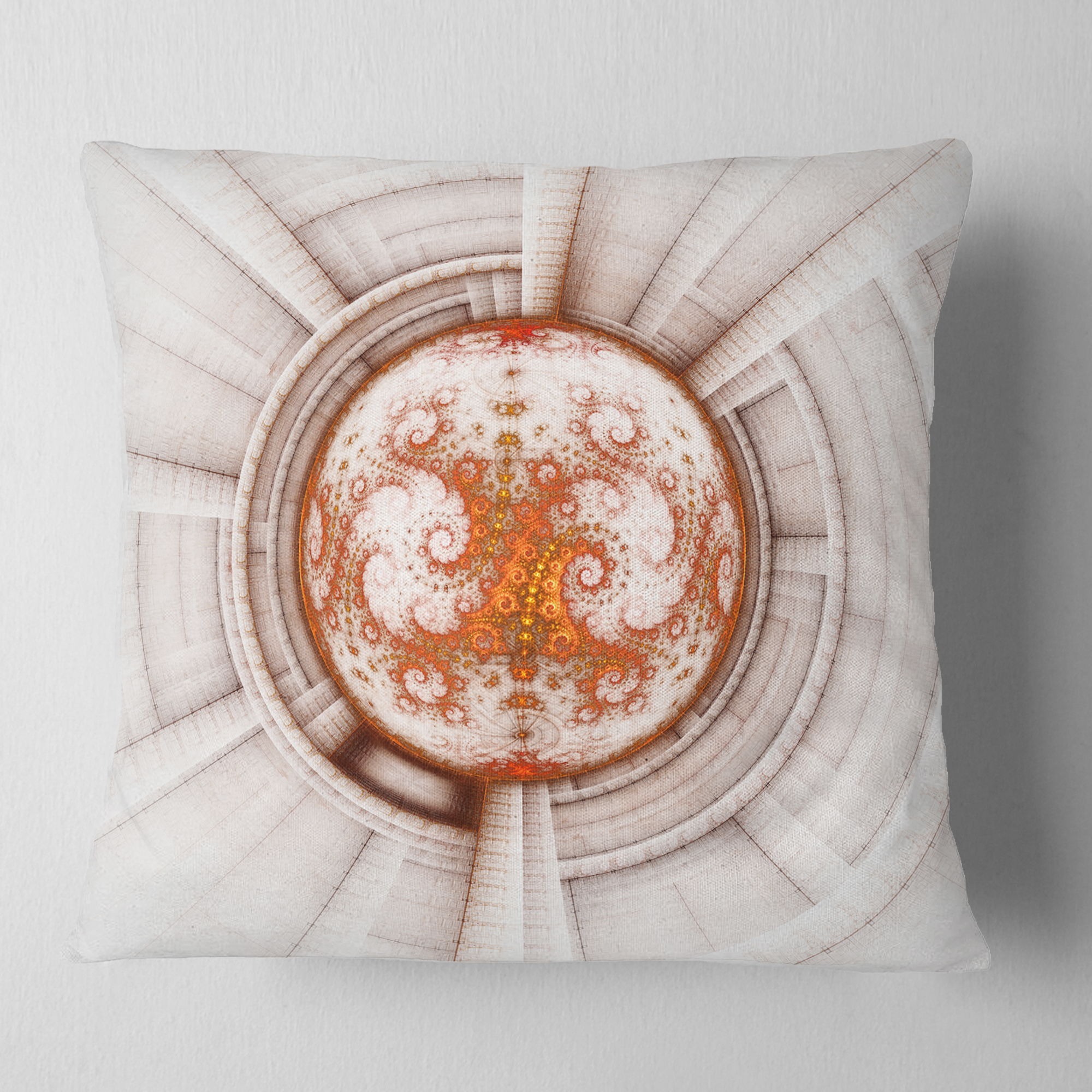 Designart Rounded Brown Fractal Flower - Abstract Throw Pillow - 16x16