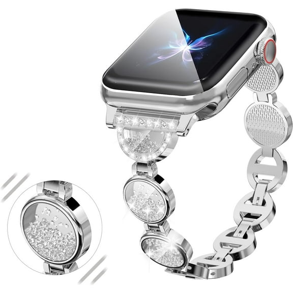 KOMI Diamond Metal Compatible with Apple Watch Bands 38mm 40mm 41mm 42mm 44mm 45mm 49mm for Women,Adjustable Apple Watch Band for iwatch Ultra/Ultra 2, Series 9/8/7/6/5/4/3/2/1/SE. (38/40/41mm, Silver