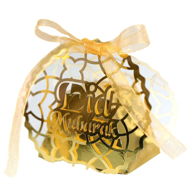50 Uds. Caja de dulces Eid Mubarak decoración de Ramadán encaje hueco recuerdo de fiesta de boda Cajas de regalo de chocolate con cintas festival musulmán islámico suministros para