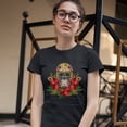 thumbnail image 3 of Tee Hunt Christmas Calavera T-Shirt Sugar Skull Holiday Spirit Mistletoe Women's T-Shirt Tee, 3 of 5