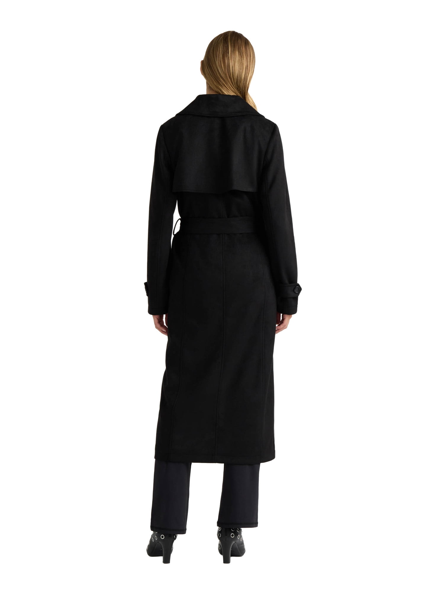 NOVELTI Womens Faux Suede Longline Belted Trench Coat with Side Pockets