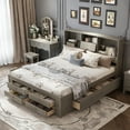 thumbnail image 4 of Harper & Bright Designs King Size Bed Frame with Storage Headboard and 8 Drawers, Solid Wood Platform Bed with Storage Shelves, Gray, 4 of 10