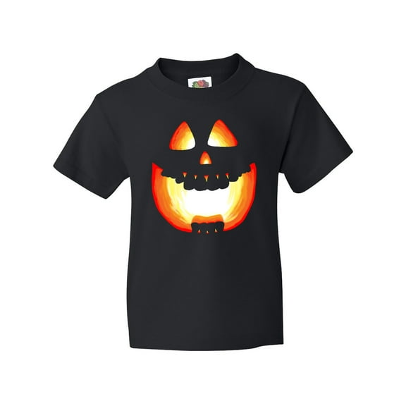 Inktastic Toothy Grin Pumpkin Face in Orange Glow Youth T-Shirt